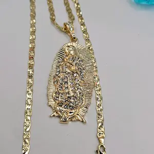 virgin Mary clear stns chain regular Gold-plated 24"inches