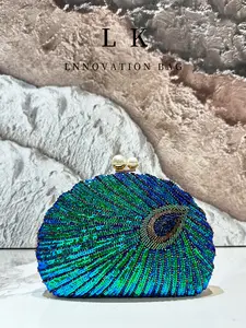 Shiny Vintage Sequined Handbag, Classic Peacock Feather Pattern Evening Bag, Women's Sparkling Shoulder Bag for Formal Occasions