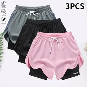 3-piece set: women’s casual athletic shorts — built-in lining, drawstring, elastic waistband; suitable for sports, fitness, running, and casual wear; women’s shorts, athletic shorts, women’s summer shorts