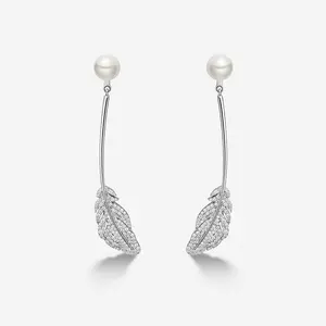 Detachable Feather Drop Earrings Light Luxury Jewelry Birthday Gift for Her