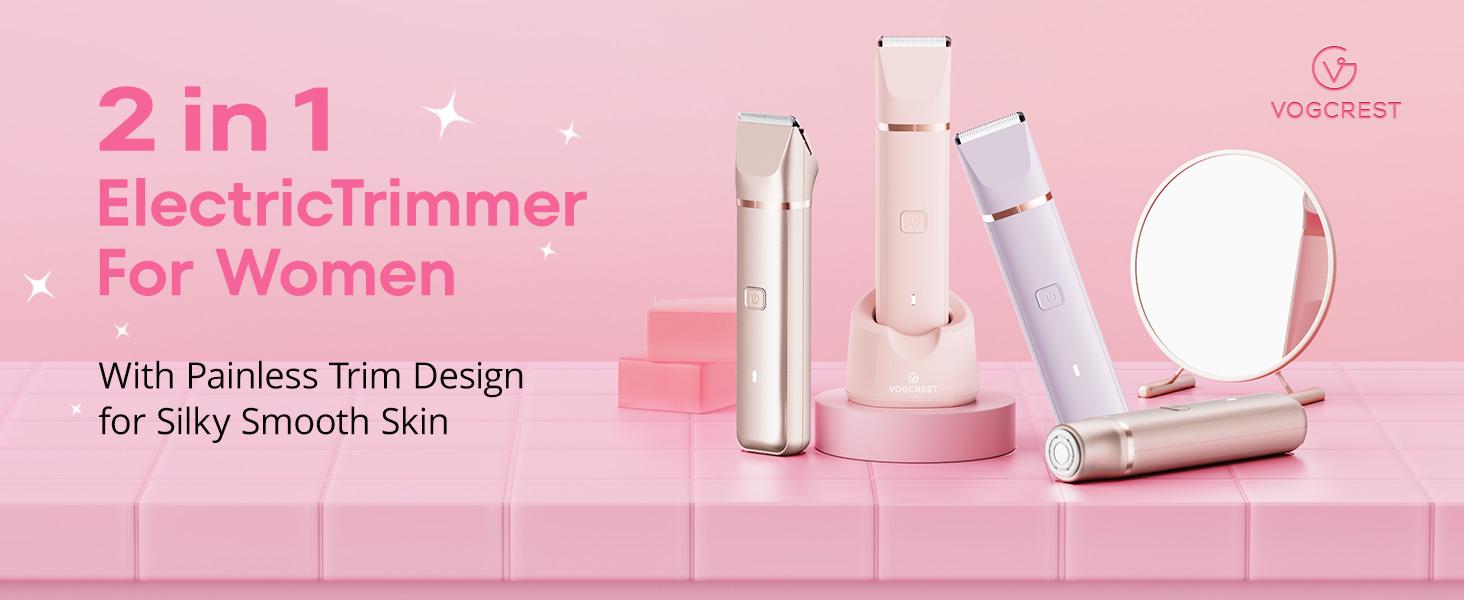 VG VOGCREST Electric Bikini Trimmer & Facial Hair Shaver - IPX7 Waterproof Hair Remover for Women - Comfort