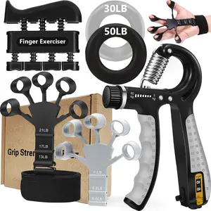 Grip Strength Trainer (6-Piece Set) - Adjustable Hand Grip Rings, Finger Exerciser, Large Forearm Fitness Ring, and Finger Stretcher - Suitable for Various Hand Sizes and Finger Grip Strength Enhancement and Abduction Training Tools