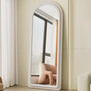 Floor Mirror, Full Length Mirror with Stand, 63"x24" Freestanding Arched Mirror Full Length Hanging or Leaning, Wall Mounted Mirrors with Flannel Frame, Large Mirrors for Bedroom (White)