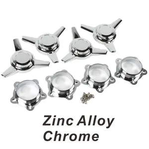1 Set of 4 - Zinc Alloy Chrome Hubcaps for American Racing 2-1/4" or 2-1/8" SPACING Spinner Tribar Wheel Rim Center CAPS Lowrider Knock-Off Style Cover