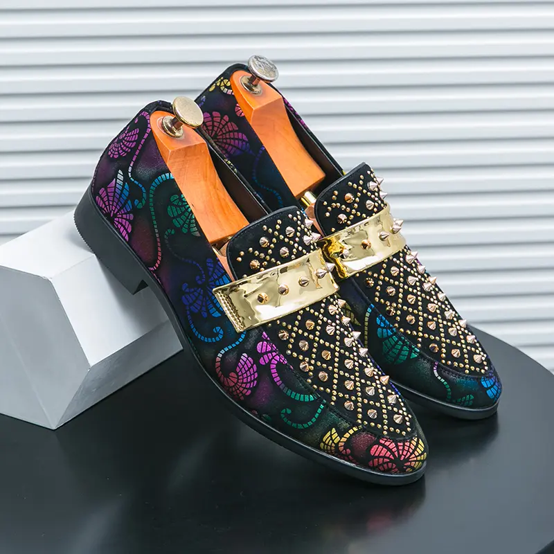 Ubetif Men's Pu Leather Penny Loafers - Classic Chic, Business Casual Closed Shoes,Metallic Gold Bar and Spike Studded Dress Shoes, Disco shoes,Casual Slip-On Party and Clubbing，Stage Performance, and Night Out Footwear,Mens Gifts.#tiktokshopbacktosch