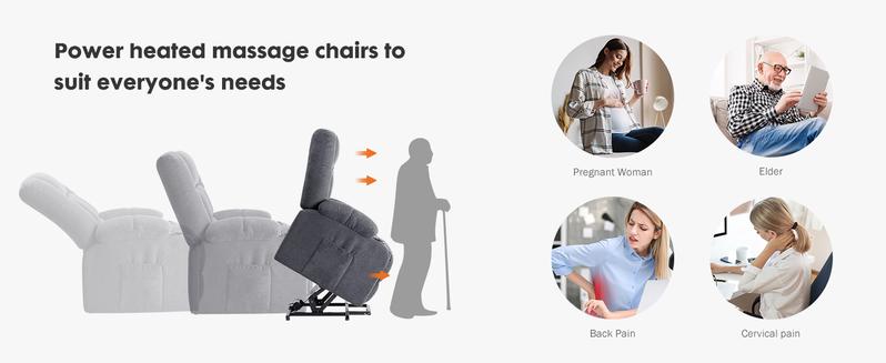 Sweet Furniture F Recliner Chair, Reclining Massage Chair with Heat, Home Theater Seating with Lumbar Support, Adjustable Electric Power Lift Chair
