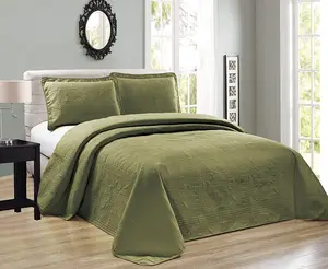 3 Piece Coverlet Bedspread Beautiful Over Sized Solid Color Embossed Floral Striped