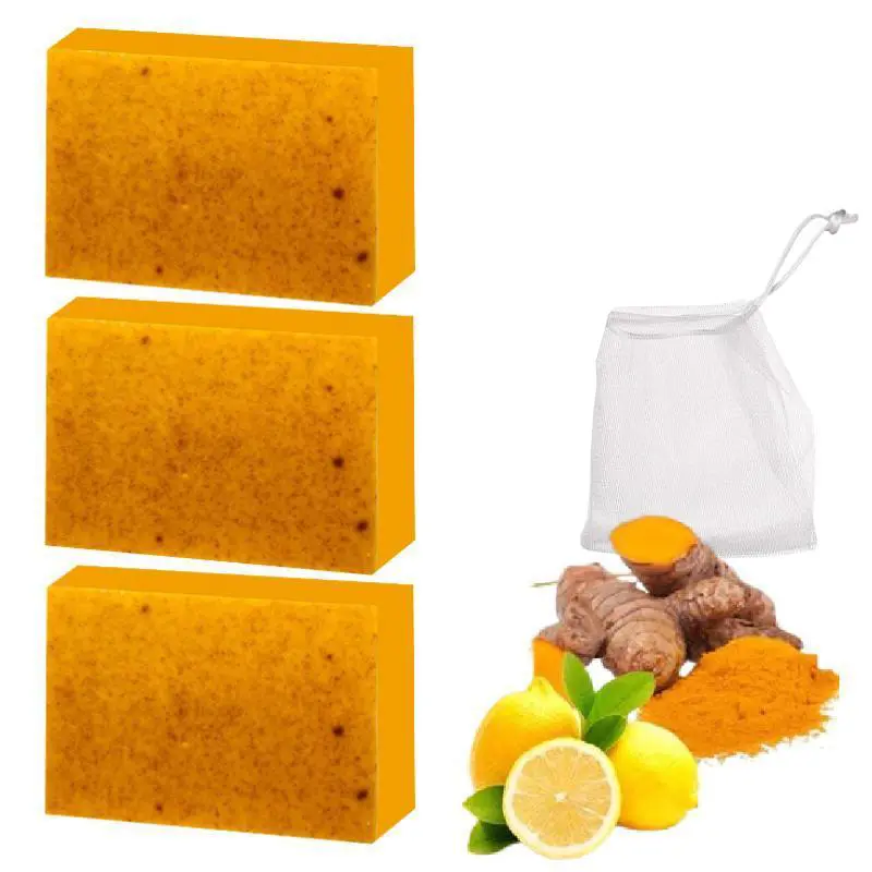 AGICEA Kojic Turmeric Face Soap 3pcs for Radiant Skin - Turmeric Blend for Cleansing & Body Care - Natural Ingredients like Palm Oil & Goat's Milk - Ideal for All Skin Types