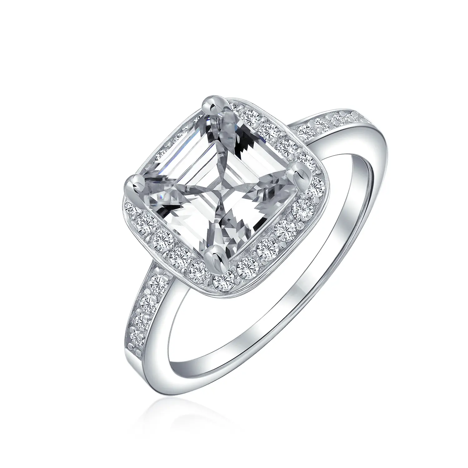 Art Deco Style CZ 3CT Asscher Cut Engagement Ring Sterling Silver Pave Band