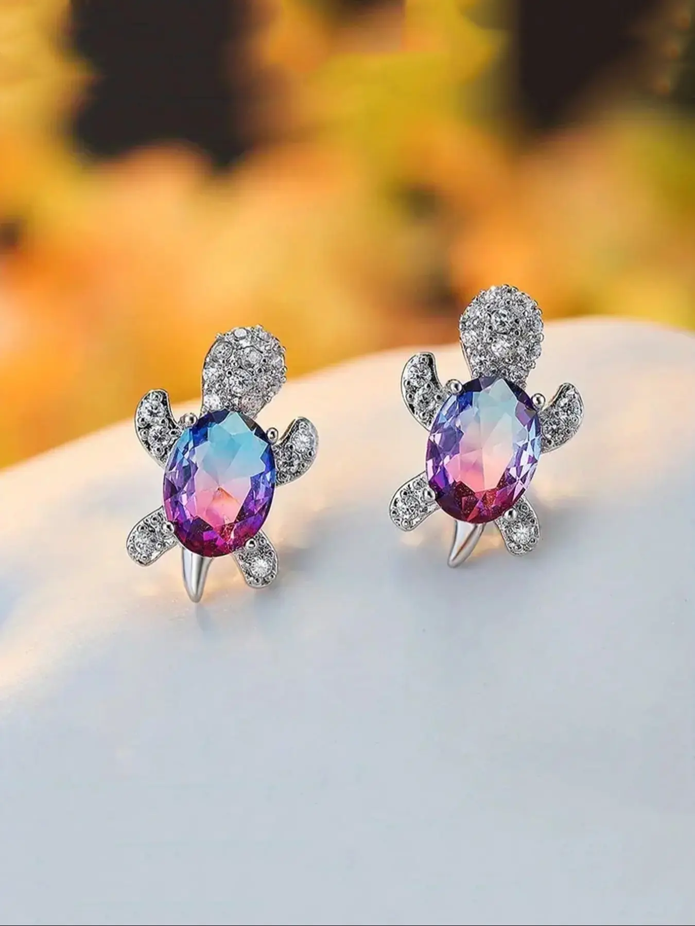 Women's Cute Turtle Shape Earrings, Fashionable Earrings, Creative Luxury Design with Synthetic Zircon, Available in Multiple Colors for Everyday and Party Jewelry, Zircon Stud Earrings, Aesthetic Jewelry Gift