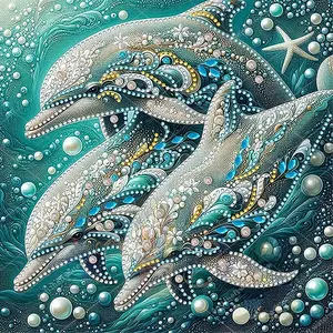 Pearl Dolphin Pattern Adult 5D-DIY beginner diamond painting kit for creativity - 1 irregularly shaped crystal diamond painting kit, perfect holiday gift, suitable for decorating walls in living roo, DIY Diamond Art