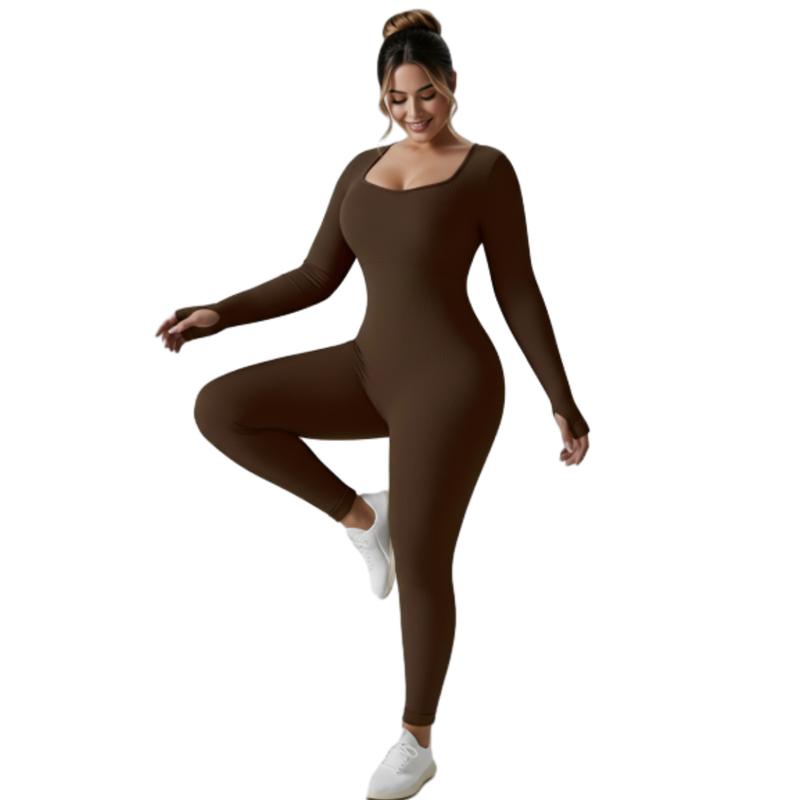 Women's High-Waisted Yoga Bodysuit Quick-Dry Long Sleeve Workout Top with Removable Pads High-Elasticity Slim Fit for Running Gym & Training Solid Black All-Season Fitness Apparel Tummy Control Jumpsuit Stylish Activewear