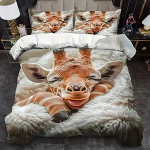 3-Piece Bedding Set, Giraffe Print Duvet Cover Set, King Size/large, Polyester Fiber, Bedroom Decor, Birthday Gift