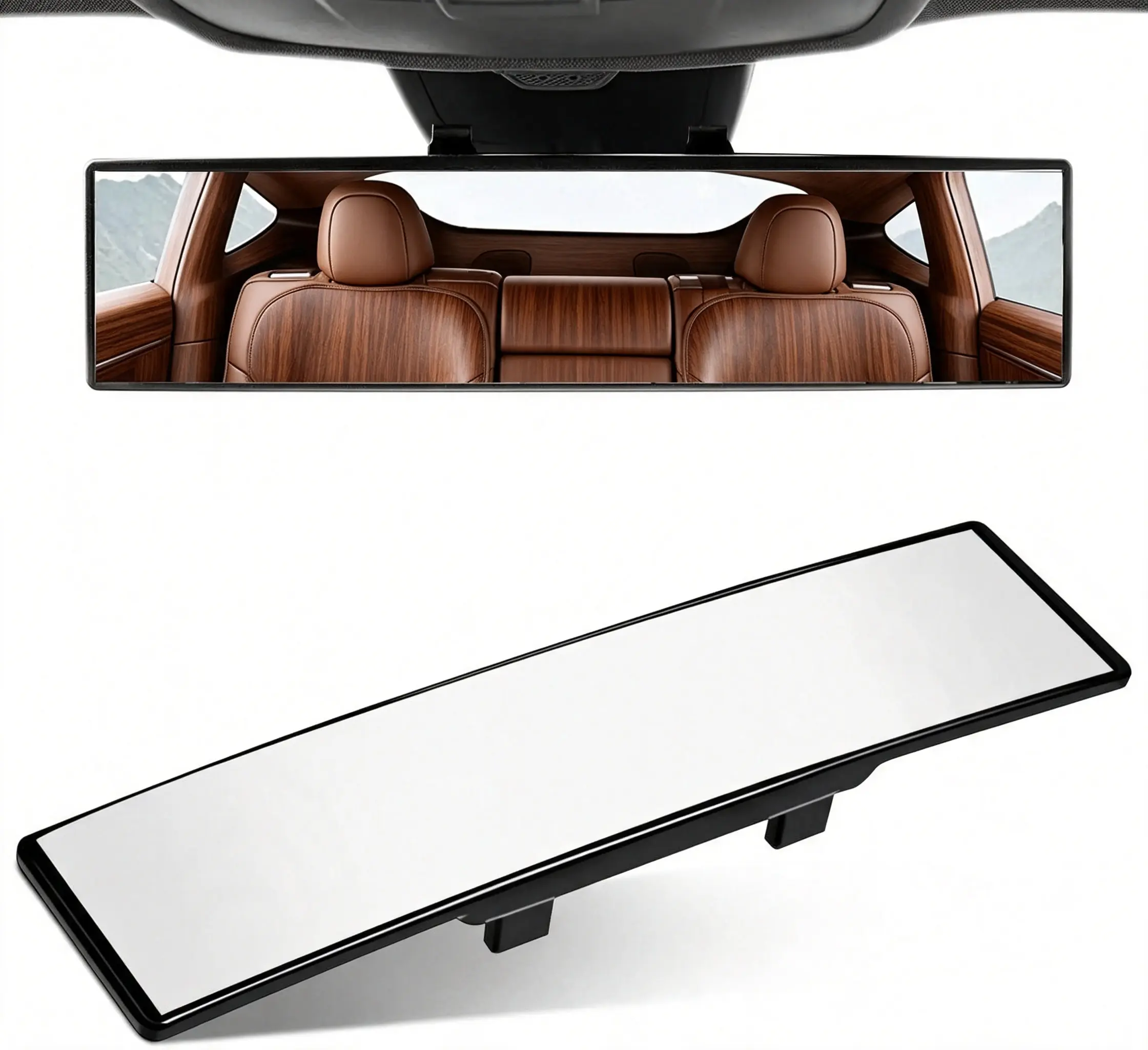 Car Rearview Mirror, 12Inch Panoramic Wide Angle Anti-Glare, Clip on Auto Rear View Mirror, HD Clear Convex Surface, Car Interior Accessories Universal for SUV, Truck, Van, Vehicles Spring Statements