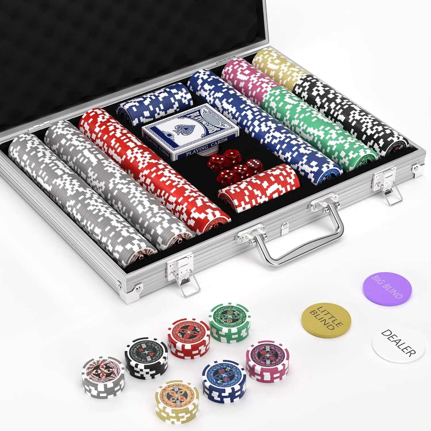 500 Pcs 11.5 Gram Denomination Numbered Poker Chips Set, Professional Composite Clay Casino Chips With Aluminum Case for Texas Hold'em Blackjack Game