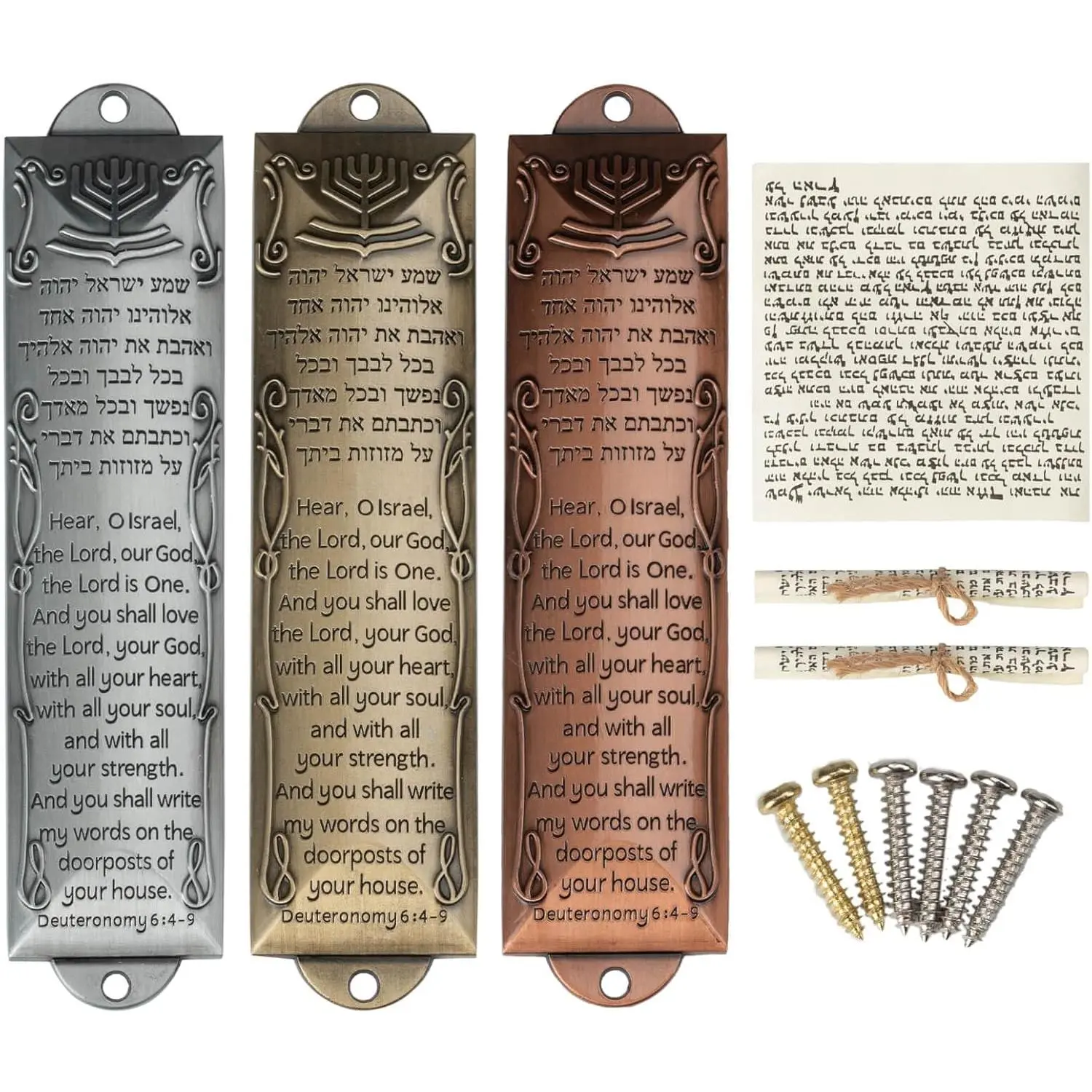 Mezuzah for Door with Scroll,Set of 3 Jewish Door Mezuzah with English/Hebrew House Blessing for Jewish House Warming Gift,Metal Mezuzah Cases with Non-Kosher Scrolls