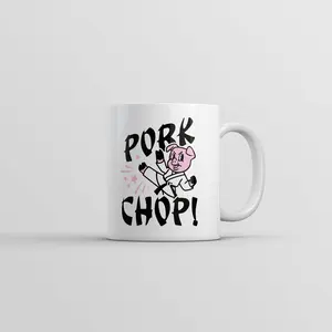 Pork Chop Mug Funny Sarcastic Karate Pig Graphic Coffee Cup - 11oz Funny Coffee Mugs Ceramic Printed Drinkware Cup