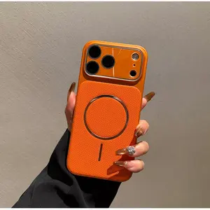 Large Window Instantly Transforms to IP17 Pro Max Magnetic Phone Case IP16/15/14/13 Premium Leather Texture Lens Film Protective Cover