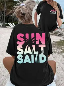 Women's Casual Round Neck Crewneck T-Shirt with Coconut Tree Print, Thin Comfortable Summer Top, Perfect for Daily Leisure and Outdoor Wear Everyday Piece
