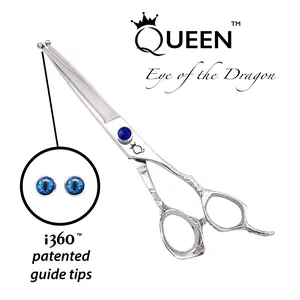 Queen "Eye of the Dragon" Hair Scissors with Patented Guide Tips, Durable Stainless Steel Handle, Adjustable Design, Ideal for Haircare