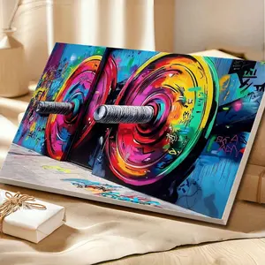 Gym canvas wall art Barbell graffiti print, Weightlifting decor Sport Motivational poster, Fitness wall art Home gym decor Large wall art, Framed Wall Art, Wrapped Canvas Poster Vintage Prints - Framed, Horizontal Room Gifts Painting Wood