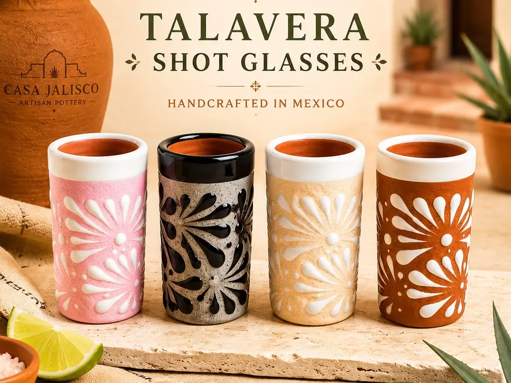 Traditional Painted Handcrafted Talavera Shot Glass SET OF 4  - Mexican Artisan Pottery Collectible Cultural Item
