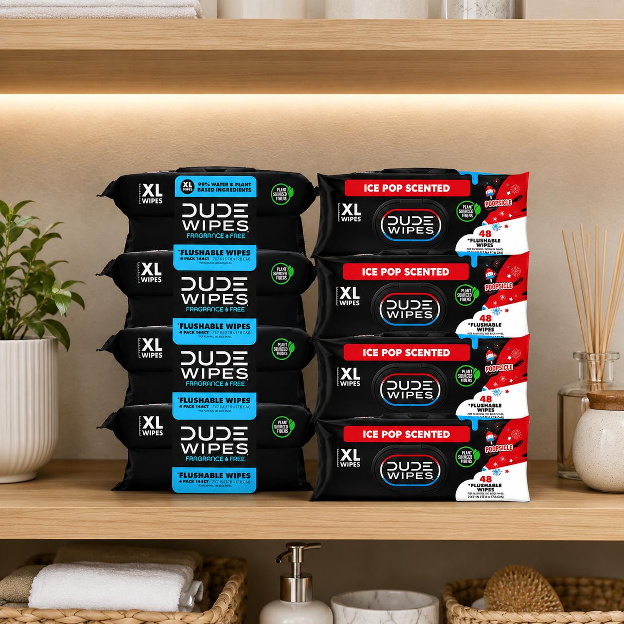 DUDE XL Flushable Wipes, POOPsicle Ice Pop Scented, 8 Pack, Total 392 Count