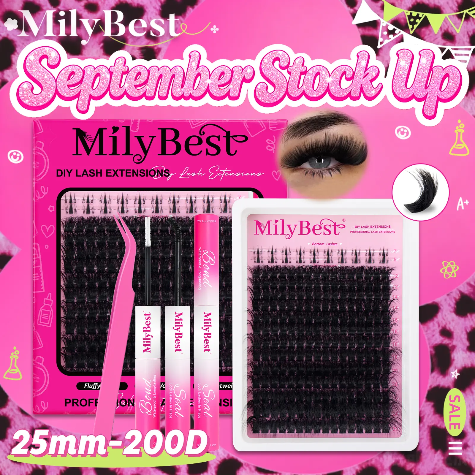 Milybest Fluffy Lash Clusters Kit - 224pcs 200D 12-25mm Wispy D-Curl Spiked DIY Dramatic Soft Eyelash Extensions for Home Makeup Tutorials, Fluffy look,Wispy individual lash,makeup tutorial,extension lash halloween makeup,tiktokshopstockup