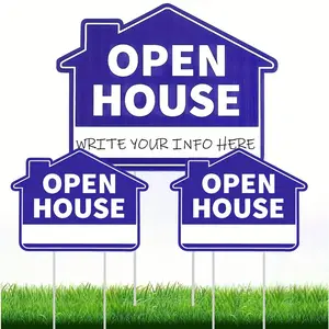 3pcs Open House Signs with Stakes, 12x16 Inch Large Real Estate Signs, Directional Arrows for Realtor Estate Sale, Yard Signs Set