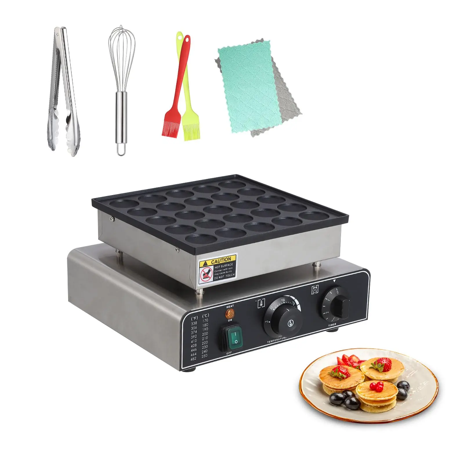 Garvee Mini Dutch Pancakes Maker Machine with 25 Pcs Capacity, Commercial-Grade Electric Non-Stick Muffin and Pancake Maker, 1.8-inch Diameter, Adjustable Temperature Control from 50-300℃ for Home Kitchen Use