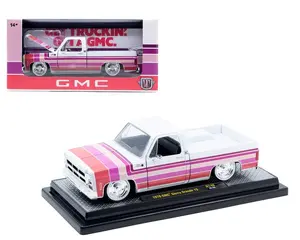 M2 Machines 1:24 1976 GMC Sierra Grande 15 White and Pink Diecast Model Truck 40300-140A-7D