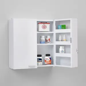 Wall Mount Locked Cabinet for Medicine Storage - Durable White Powder-Coated Metal, 11-Shelf Design, Lockable Doors, Space-Saving, Perfect for Homes & Medical Offices