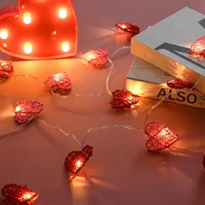 [Timer] Valentines Day Garland Lights Red Pink Heart Lights 10FT 20LED 3D Hollowed Rattan Heart String Light Battery Operated, Valentines Day Lights Romantic Valentines Decoration Bedroom Party