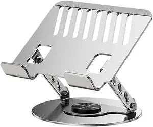 Compatible 360° Rotating Adjustable Laptop Stand, Fully Foldable Dual Rotary Shaft Laptop Riser Portable Standing Desk, Fits MacBook & All 10-15 Inch Laptops - Grey