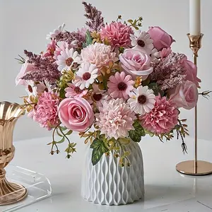 4pc Artificial Rose Bouquet with Hydrangeas And Mixed Flowers, Plastic Flowers for Home And Bedroom Vase Decoration, Outdoor Garden Windowsill Decor, Bridal Bouquet Materials for Weddings, Birthday Parties, And Decorative Ornaments