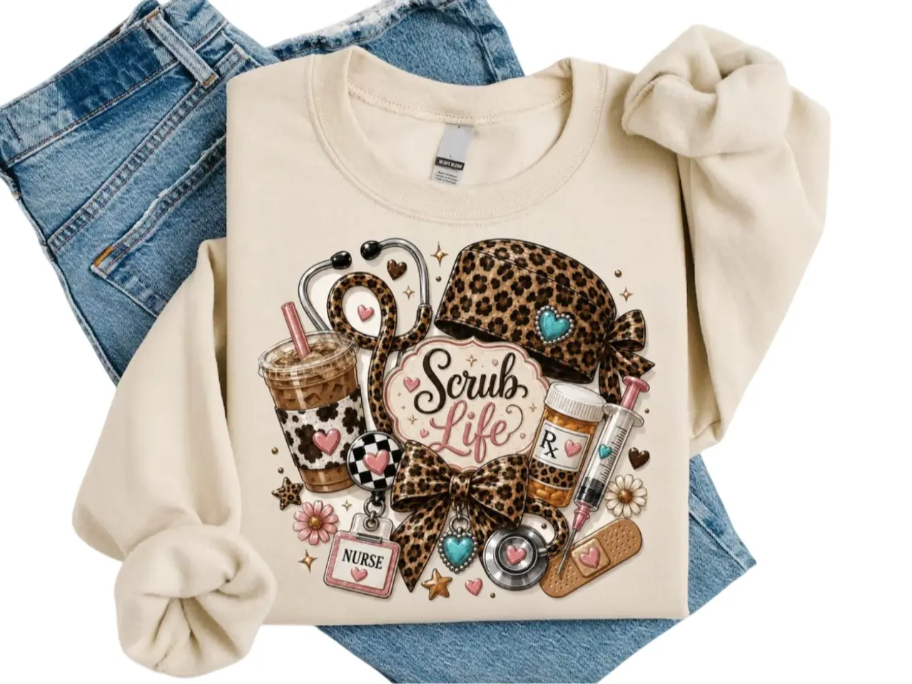 Scrub Life Sweatshirt Or T-Shirt, Leopard Nurse Shirt, Coquette Stethoscope Medical Tee, Leopard Medical Tee, Nurse Fall Tee, Halloween Gift For Nurse