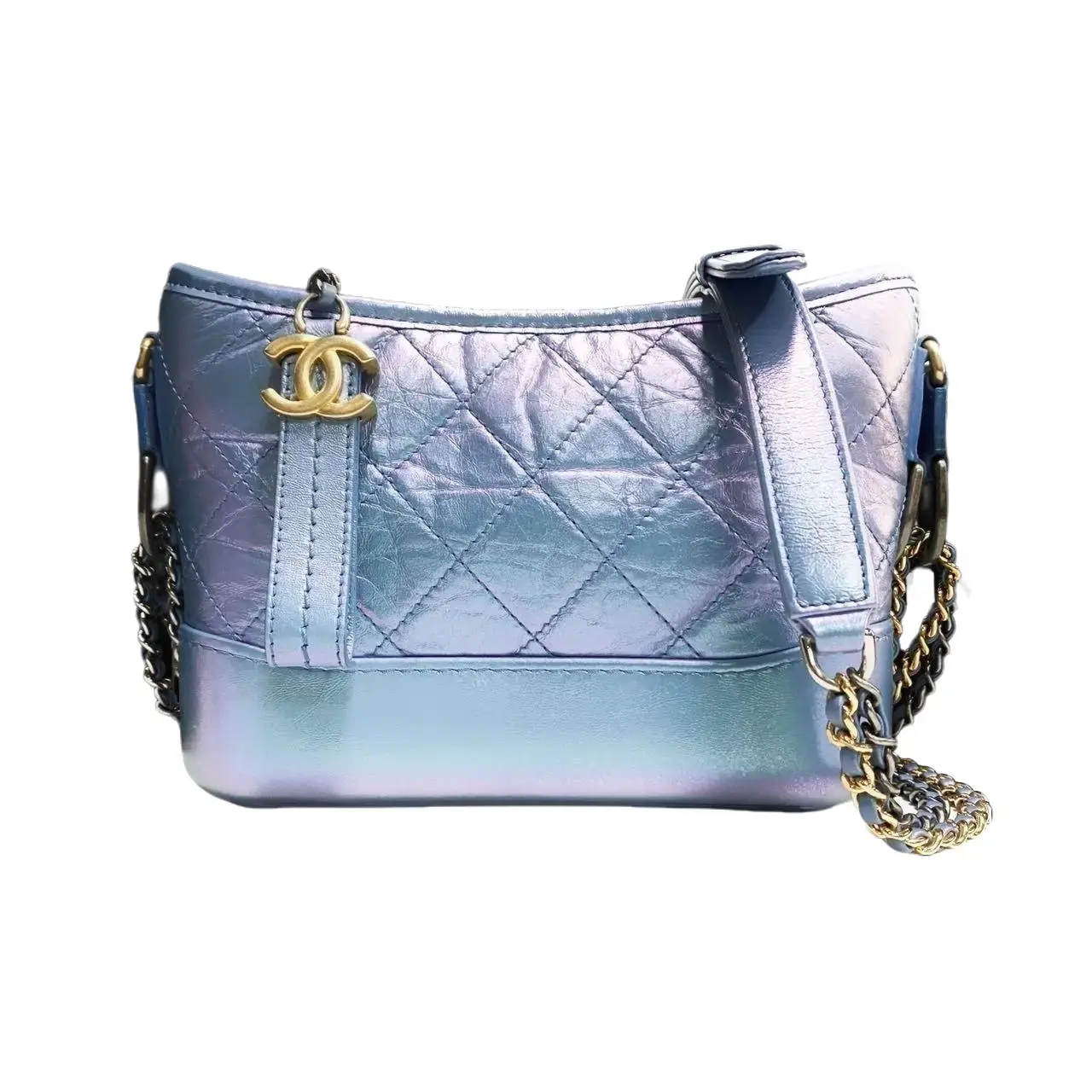 Pre-owned CHANEL Leather Shoulder Bags CALUXB Iridescent Aged Calfskin Quilted Medium Gabrielle Hobo Blue