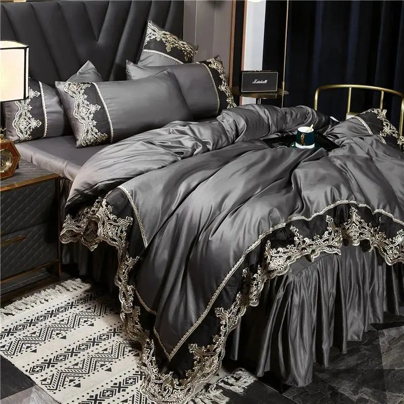 Summer European Ice Rayon Bed Skirt Bedding Set Skin-Friendly Silky Quilt Kit for Sleepers Ice Silk Cozy Cooling Bedspread Sets