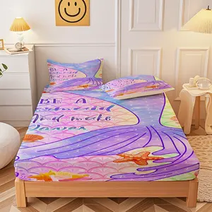3pcs Mermaid Theme Bed Sheet Set, Colorful, Fish Tail, Shell Design, Soft, Bedroom Decor, Gift for Friends