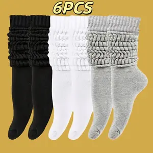 6PCS Women's Thigh High Boot Socks Soft Scrunch Design All Seasons Comfortable Fashionable Pack of 6
