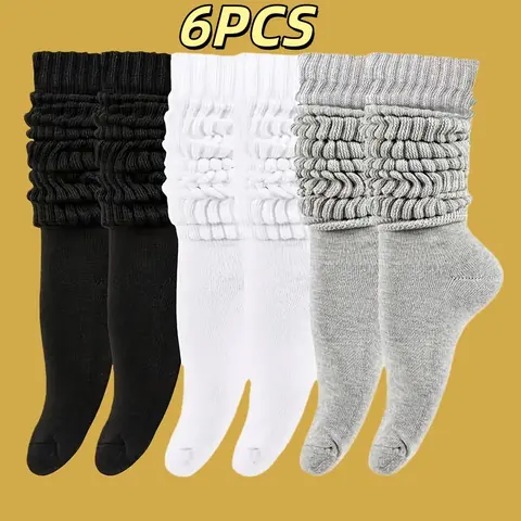6PCS Women's Thigh High Boot Socks Soft Scrunch Design All Seasons Comfortable Fashionable Pack of 6