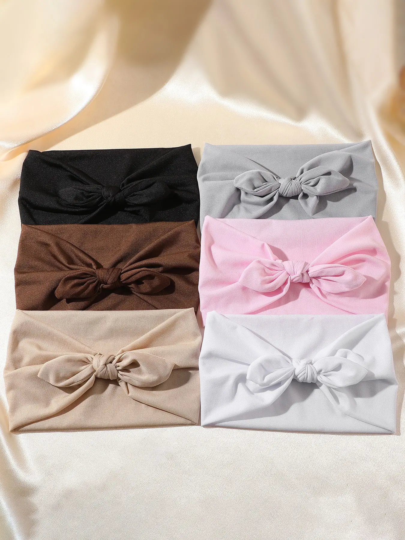 6pcs Simple Solid Wide Band Bow Hairbands for Women, Elastic Sports Fitness Yoga Headband, Sweat Absorbing Hair Tie, Bow Headbands, Workout Headbands