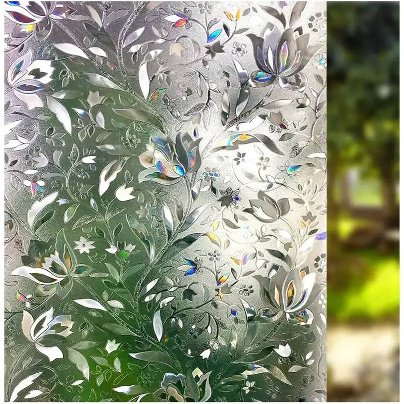 Window Film, Decorative Window Privacy Film, 3D Stained Glass Window Sticker,Anti-UV Sun Blocker Heat Control for Home(Rainbow Tulip Design,17.5 x 78.7 inches)