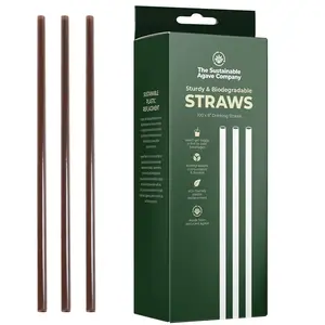 Sustainable Agave Co - 100 Agave Fiber Unwrapped Drinking Straws - Biodegradable Plant-Based, Made from Upcycled Materials, 8” Brown Disposable Straws