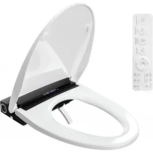 Electric Toilet Seat, Elongated Smart Heated Toilet Seat with Warm Water & Dryer, Feminine & Child Hip Wash, Wireless Remote, Self-Clean, Stainless Steel Nozzle, Adjustable Water Pressure