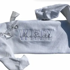 Embroidered Wifey Sweatshirt, Bride, Engagement Sweatshirt, Bridal Sweatshirt, Custom Last Name Sweatshirt