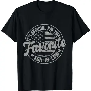 Women's Casual Streetwear Short-Sleeve T-Shirt, Natural Fabric, "It's Official I'm The Favorite Son-in-Law" Funny Father's Day Tee