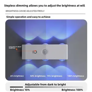 Six LED Beads, 1pc Rechargeable Smart Human Motion Sensor Night Light, Magnetic Wall Light, RGB Lighting + Gradient Effect, Detachable Wall-mounted Lighting with Lens, up and Down Illumination, Wireless Stair Light, Indoor Wall Light for Wardrobe