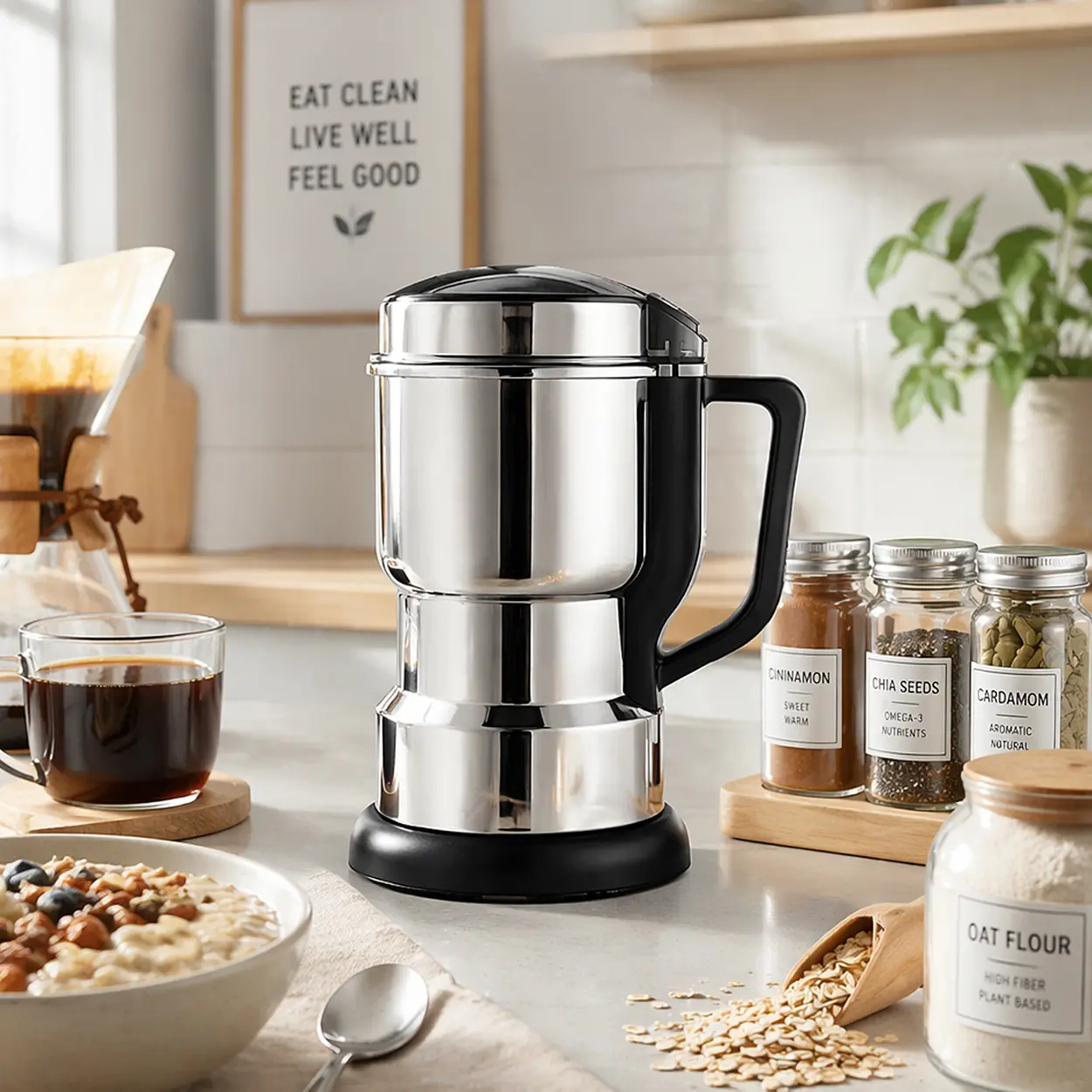 Multifunctional Stainless Steel Electric Grinder, Household Fast Grinding Tool for Coffee Beans, Spices, Grains & Dry Herbs
