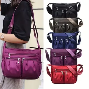 Army Green, Purple, Red, Blue, Black Nylon Crossbody Bag - Adjustable Strap, Multi-Zip Compartments, Casual Hobo Shoulder Bag for Women, Small